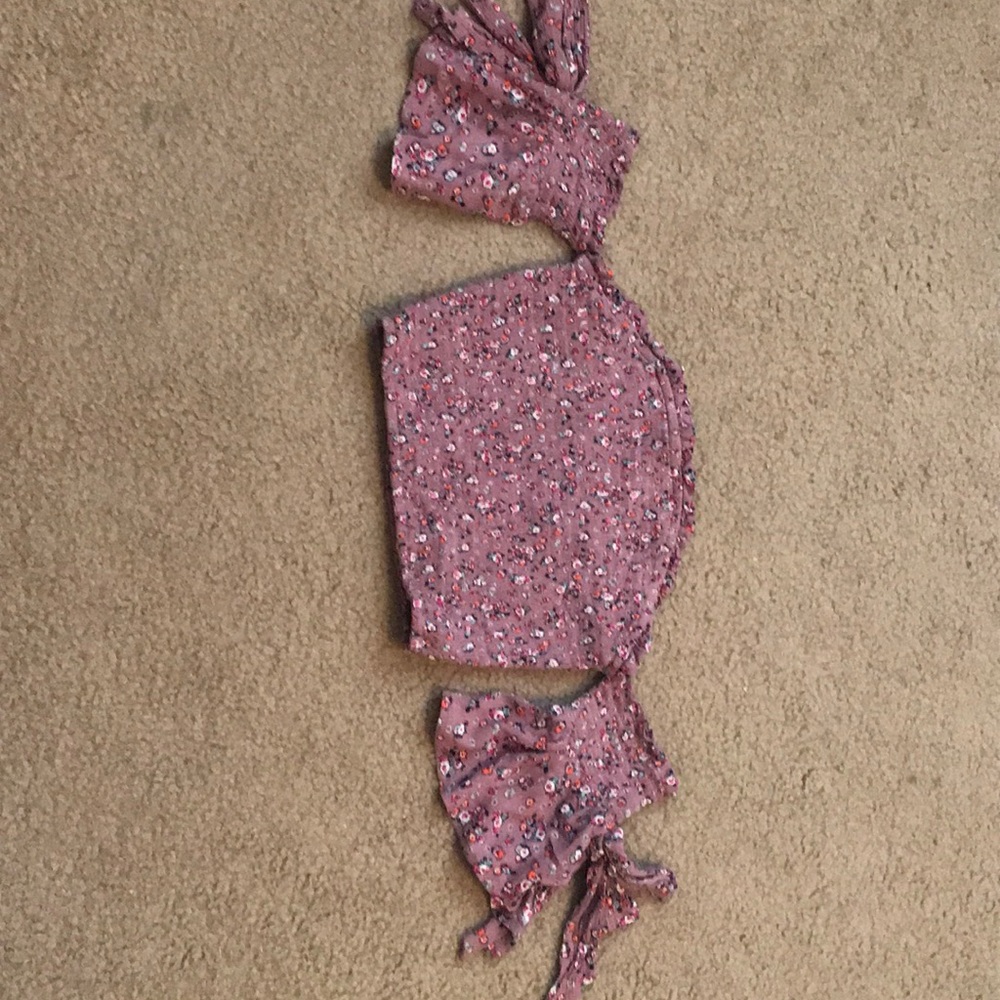 Purple flower Tube top w/ sleeves
